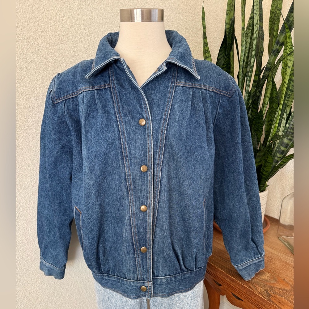 Vintage‎ 80s Puff Shoulder Denim Jacket Boxy Fit Large